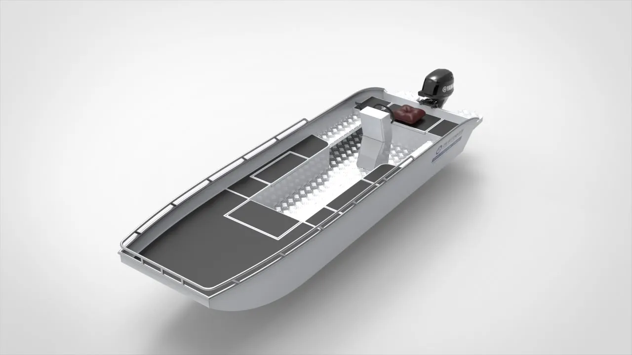 CAD-ontwerp van een aluminium visboot-indeling